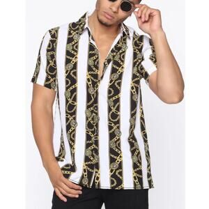 Baroque Gold Men's White Combo King's Cross Short Sleeve Woven Top Size 5X